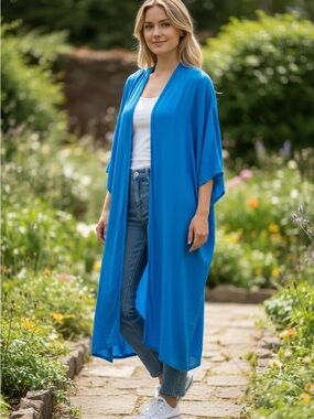 90. Boho Blue Print Duster- One Size